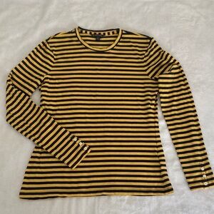 Brooks Brothers Yellow and Navy Blue Striped Long-Sleeve Crewneck